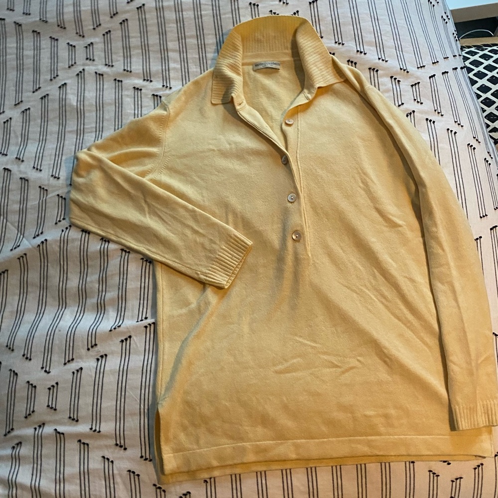 Vintage cashmere yellow half button down sweater